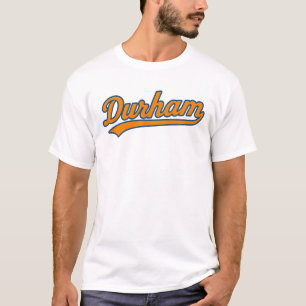 Durham Script Logo in Retro Orange and Blue – Bull T-Shirt