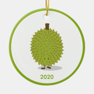 Durian Fruit Cartoon Green White Year 2020 Ceramic Ornament