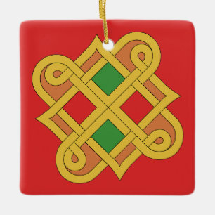 Durrow Knotwork 2016 Red and Green Ceramic Ornament