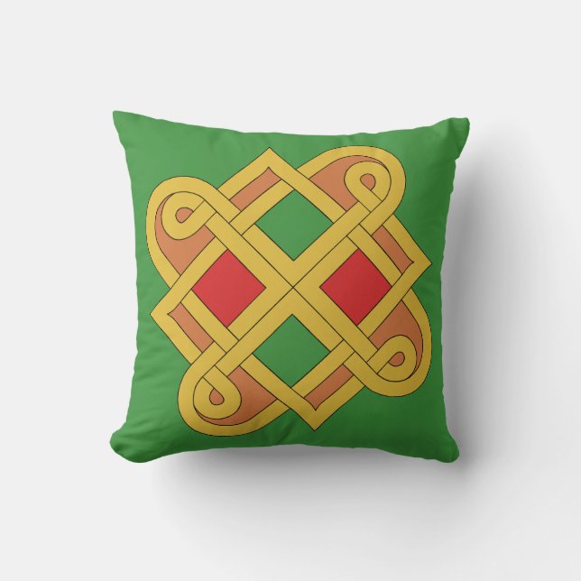 Durrow Knotwork 2016 Red and Green Cushion (Front)