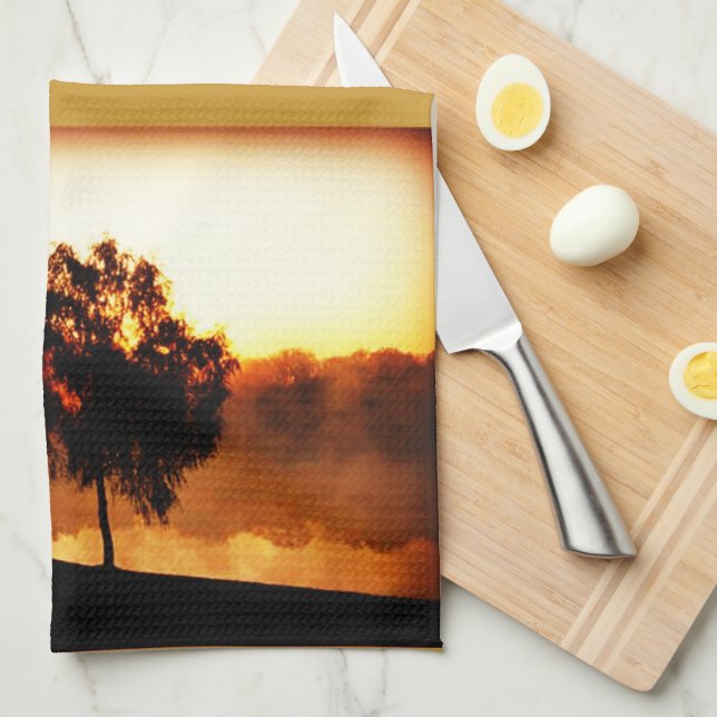 Dusk Bench Trees Tea Towel (Quarter Fold)