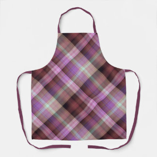 Dusk Blossoms Purple and Pink Plaid Apron