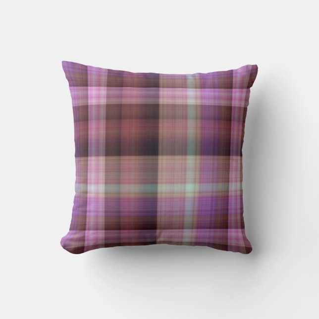Dusk Blossoms Purple and Pink Plaid Cushion (Front)