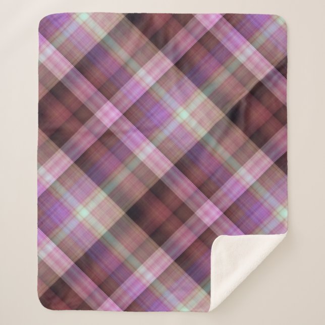 Dusk Blossoms Purple and Pink Plaid Sherpa Blanket (Front)