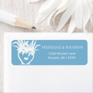Dusk Blue Beach Palm Tree Destination Chalkboard Return Address Label