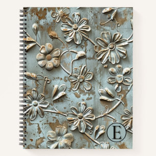 Dusk Blue Gold Floral MetaSpiral Notebook - Custom