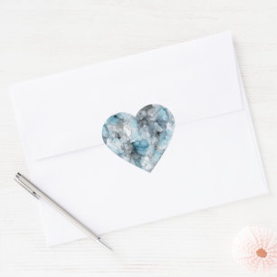 Dusk Blue Grey Alcohol Liquid Ink Swirls Heart Sticker