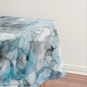 Dusk Blue Grey Alcohol Liquid Ink Swirls Tablecloth