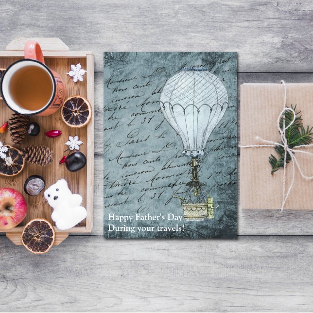 Dusk Blue Hot Air Balloon Steampunk Father's Day Card (Creator Uploaded)