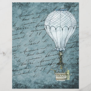 Dusk Blue Hot Air Balloon Steampunk Handwriting