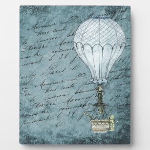 Dusk Blue Hot Air Balloon Steampunk Handwriting Plaque