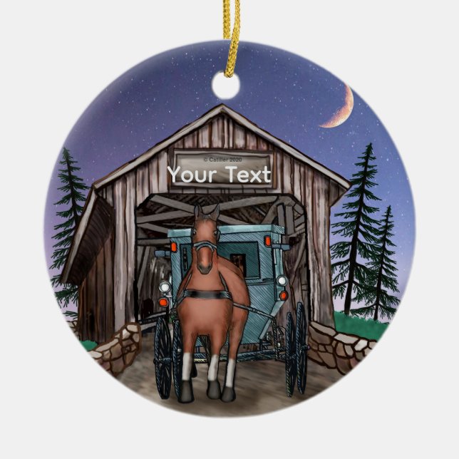 Dusk Covered Bridge  Ceramic Ornament (Front)