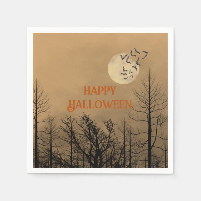 Dusk Dark Woods Full Moon Halloween Party Napkin (Front)