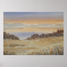 Dusk Lake Blush Watercolor Landscape Print