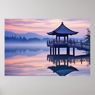 Dusk Lake Tranquil Peaceful Nature Poster