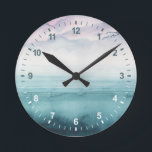 Dusk on the Bay - Watercolor Round Clock<br><div class="desc">Dusk on the Bay II by Grace Popp. Watercolor scene with cloud-like shapes.</div>