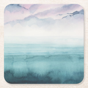 Dusk on the Bay - Watercolor Square Paper Coaster