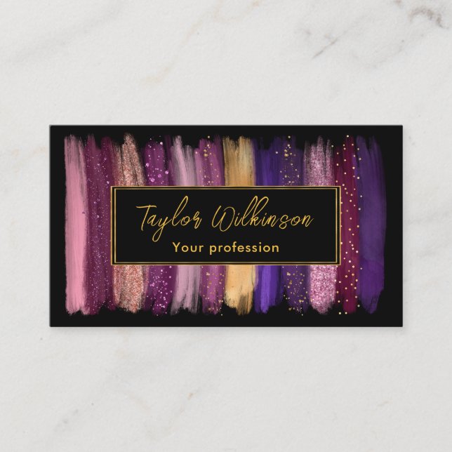 Dusk Pink and Purple Brush Strokes Business Card (Front)