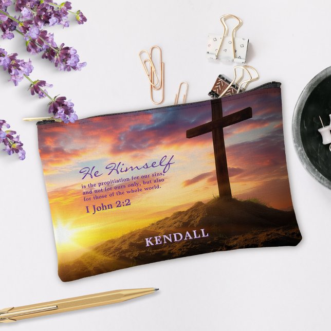 Dusk Silhouette Cross Bible Verse Personalised Accessory Pouch (Creator Uploaded)