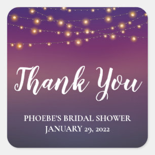 Dusk Sky With String Lights Bridal Shower Square Sticker