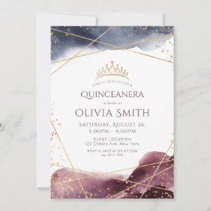 Dusk Watercolor Geometric Modern Quinceanera Invitation