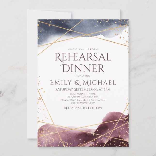 Dusk Watercolor Geometric Modern Rehearsal Dinner Invitation (Front)