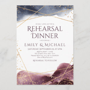 Dusk Watercolor Geometric Modern Rehearsal Dinner Invitation