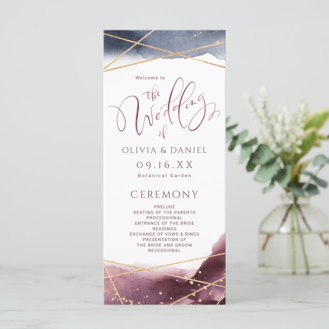 Dusk Watercolor Geometric Modern Wedding Program (Standing Front)