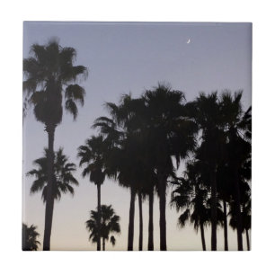Dusk with Palm Trees Tropical Scene Ceramic Tile