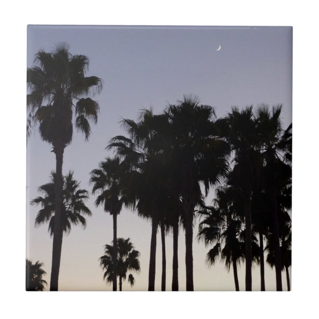 Dusk with Palm Trees Tropical Scene Ceramic Tile (Front)