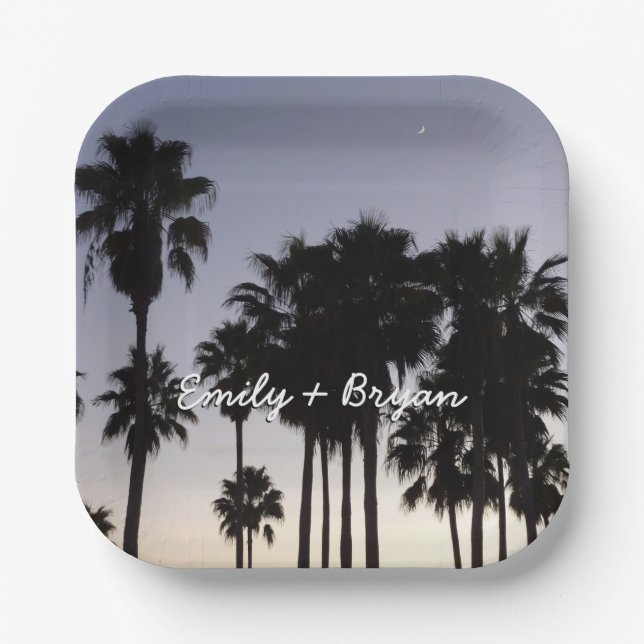 Dusk with Palm Trees Tropical Scene Paper Plate (Front)