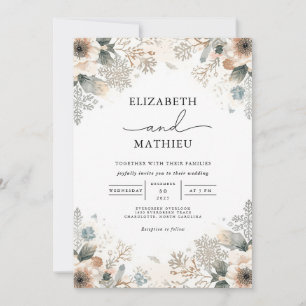 Dusky Blue Botanical Flourish Wedding Invitation