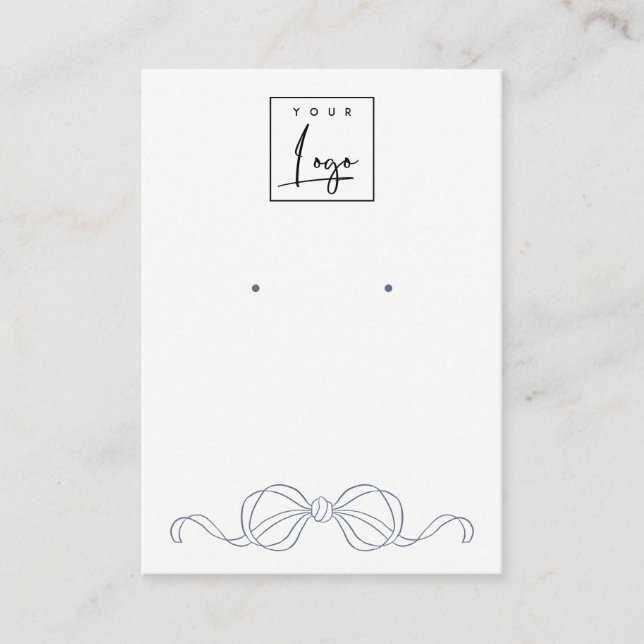 Dusky Blue Coquette Bow Earring Display  Logo Business Card (Front)