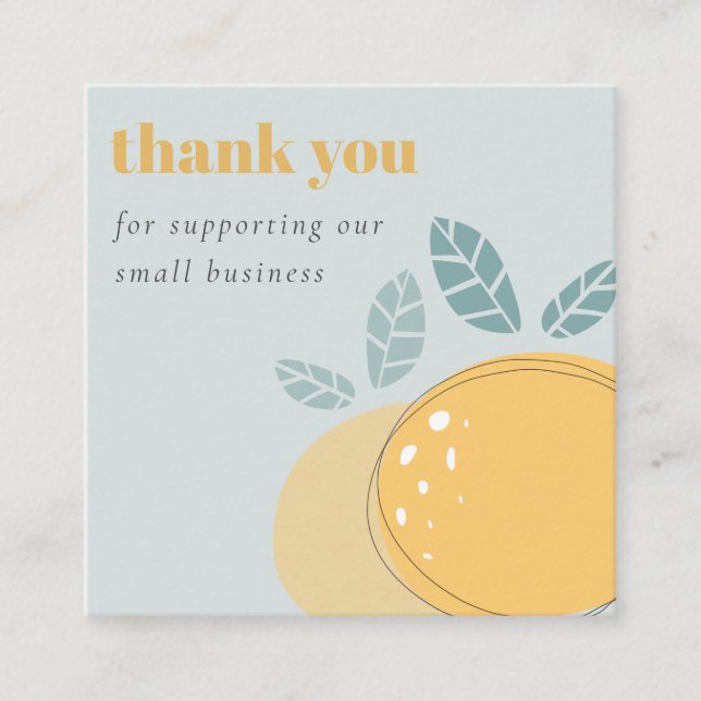 Dusky Blue Cute Lemon Bold Fruity Thank You Order Square Business Card (Front)