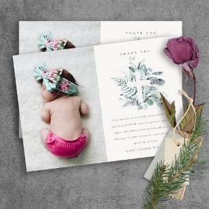 Dusky Blue Eucalyptus Fauna Cross Photo Baptism Thank You Card