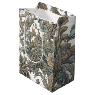 Dusky Blue Floral Brocade Pattern Medium Gift Bag