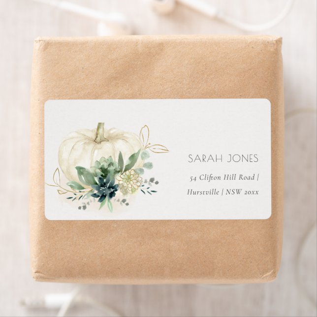 Dusky Blue Green Gold Succulent Pumpkin Address (Insitu)