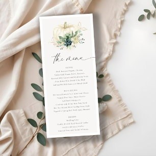 Dusky Blue Green Gold Succulent Pumpkin Wedding Menu