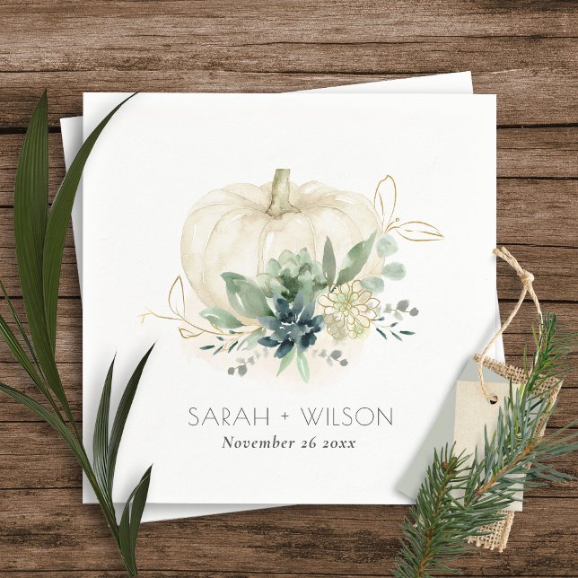 Dusky Blue Green Gold Succulent Pumpkin Wedding  Napkin (Creator Uploaded)