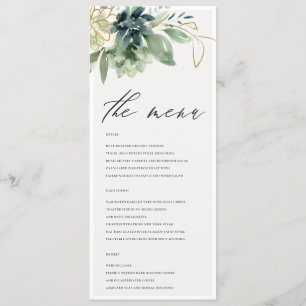 Dusky Blue Green Succulent Foliage Wedding Menu