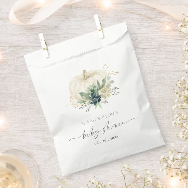 Dusky Blue  Green Succulent Pumpkin Baby Shower Favour Bag (Clipped)