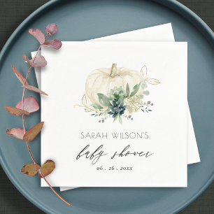 Dusky Blue  Green Succulent Pumpkin Baby Shower Napkin