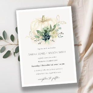 Dusky Blue Green Succulent Pumpkin Wedding Invite