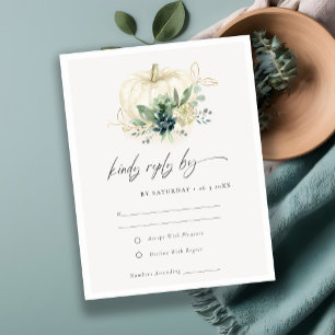 Dusky Blue Green Succulent Pumpkin Wedding RSVP Enclosure Card