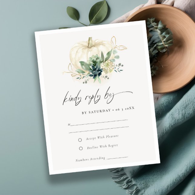 Dusky Blue Green Succulent Pumpkin Wedding RSVP Enclosure Card (Creator Uploaded)