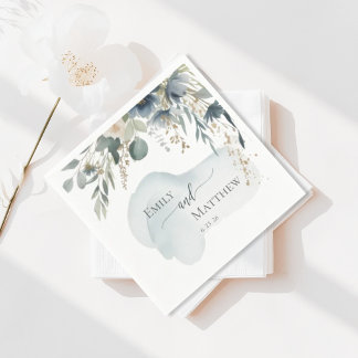 Dusky Blue Greenery Wedding Napkin