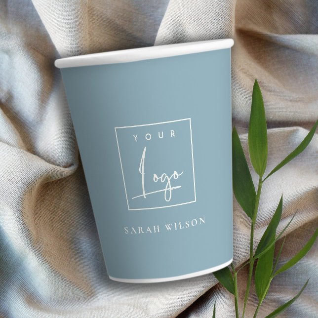 Dusky Blue Grey Custom Promotional Business Logo Paper Cups (Creator Uploaded)