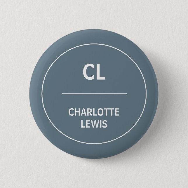 Dusky Blue Grey Monogram Minimal Modern Design 6 Cm Round Badge (Front)