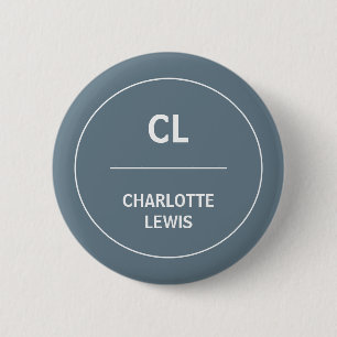 Dusky Blue Grey Monogram Minimal Modern Design 6 Cm Round Badge