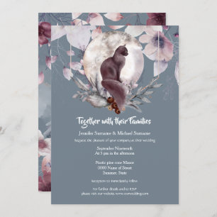 Dusky blue grey slate black cat moon watercolor invitation